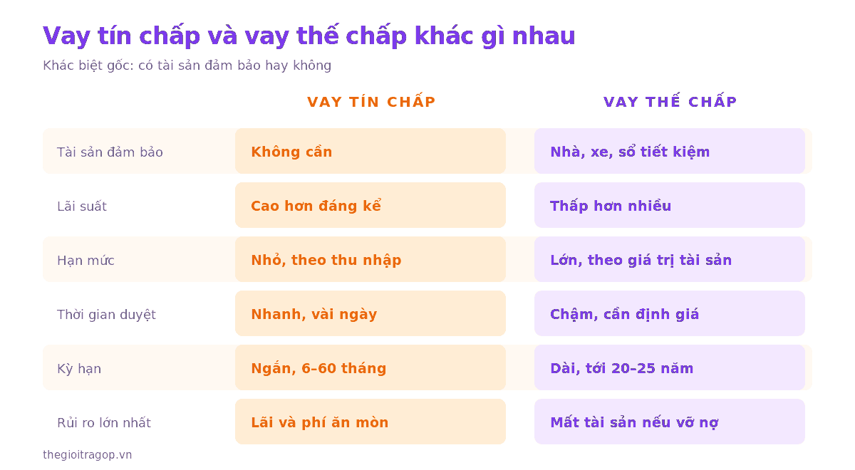 Bảng so sánh vay tín chấp và vay thế chấp